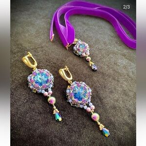 Royal Purple Gemstone Choker Necklace&Earrings Set